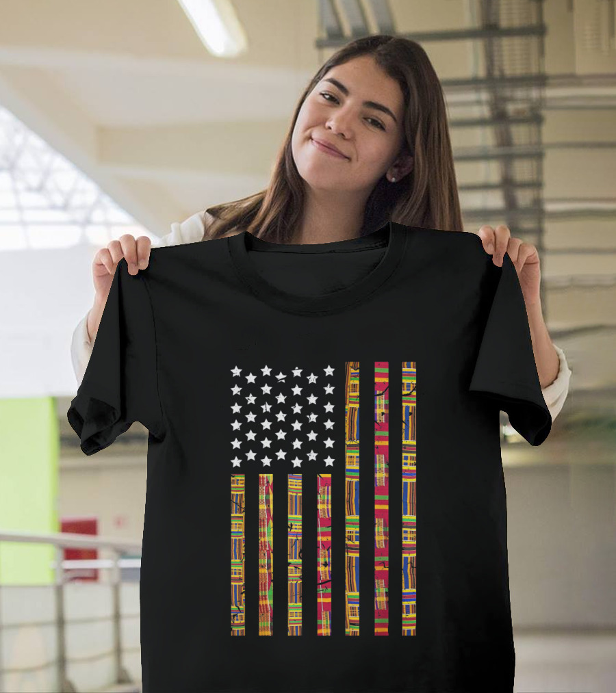 African Kente Old Glory Flag T-Shirt
