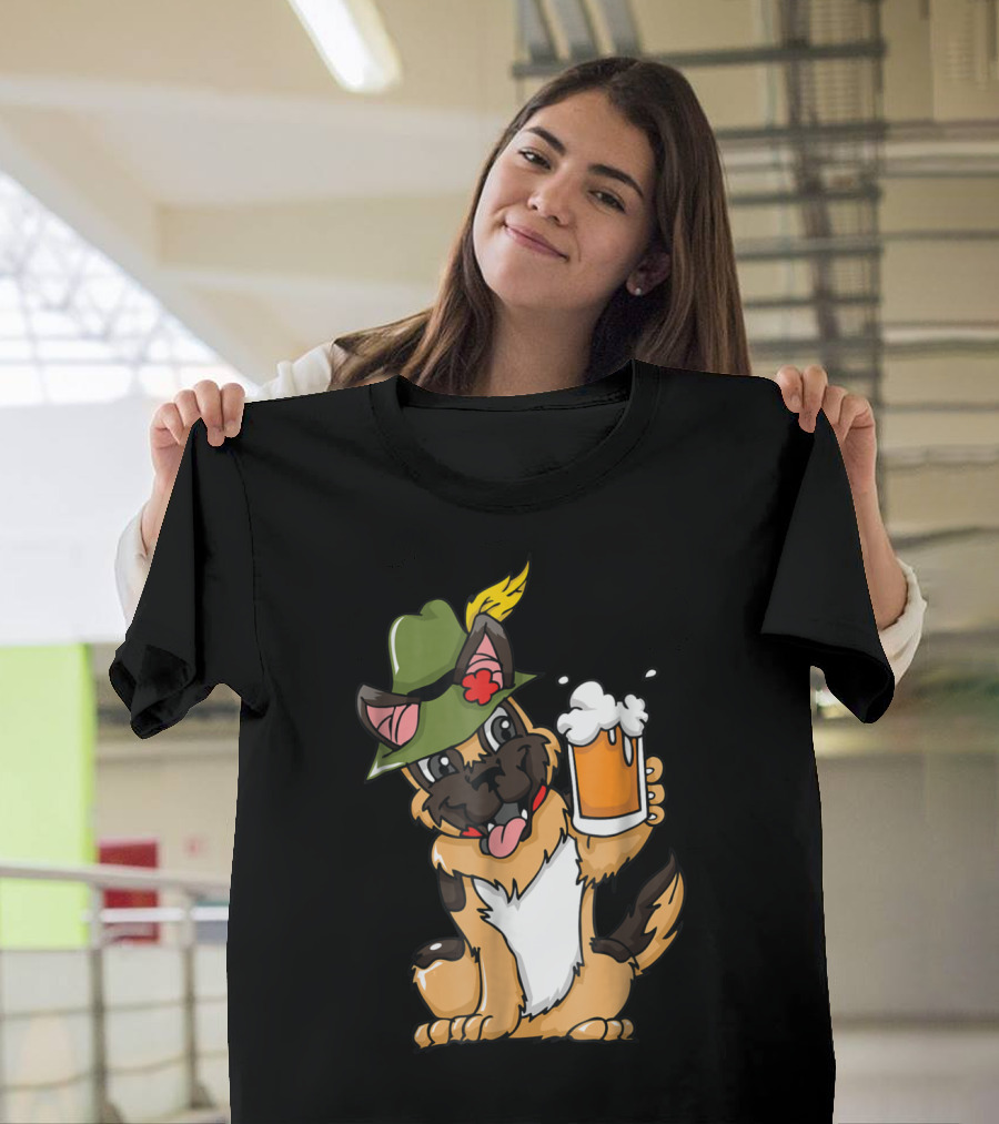 German Shepherd Oktoberfest Beer Celebration With Dog Wearing Traditional Hat T-Shirt