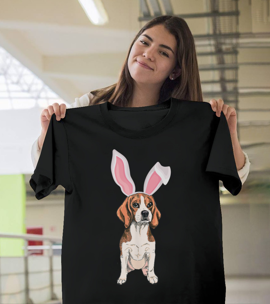 Beagle with Bunny Ears Hat for Funny Happy Easter Day T-Shirt