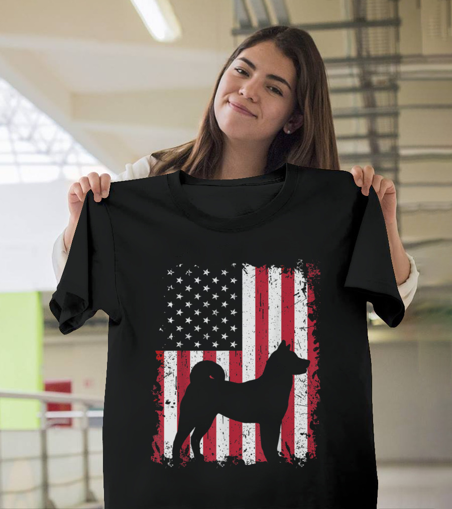 Patriotic Akita Dog Silhouette with American Flag 4th of July USA T-Shirt