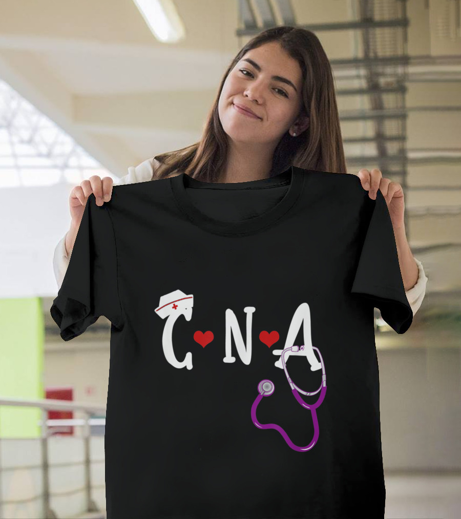 CNA Heart Scrub Cap Stethoscope Nursing Aide T-Shirt