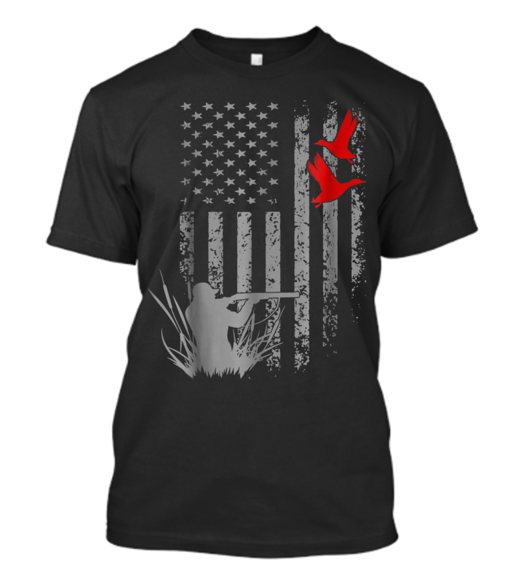 American Flag Duck Hunting Clothing Hunter With Rifle Birds T-Shirt