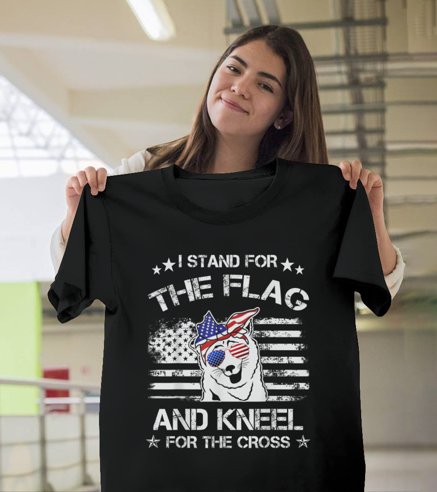 Akita Dog American Flag Patriotic Stand for the Flag Kneel for the Cross T-Shirt