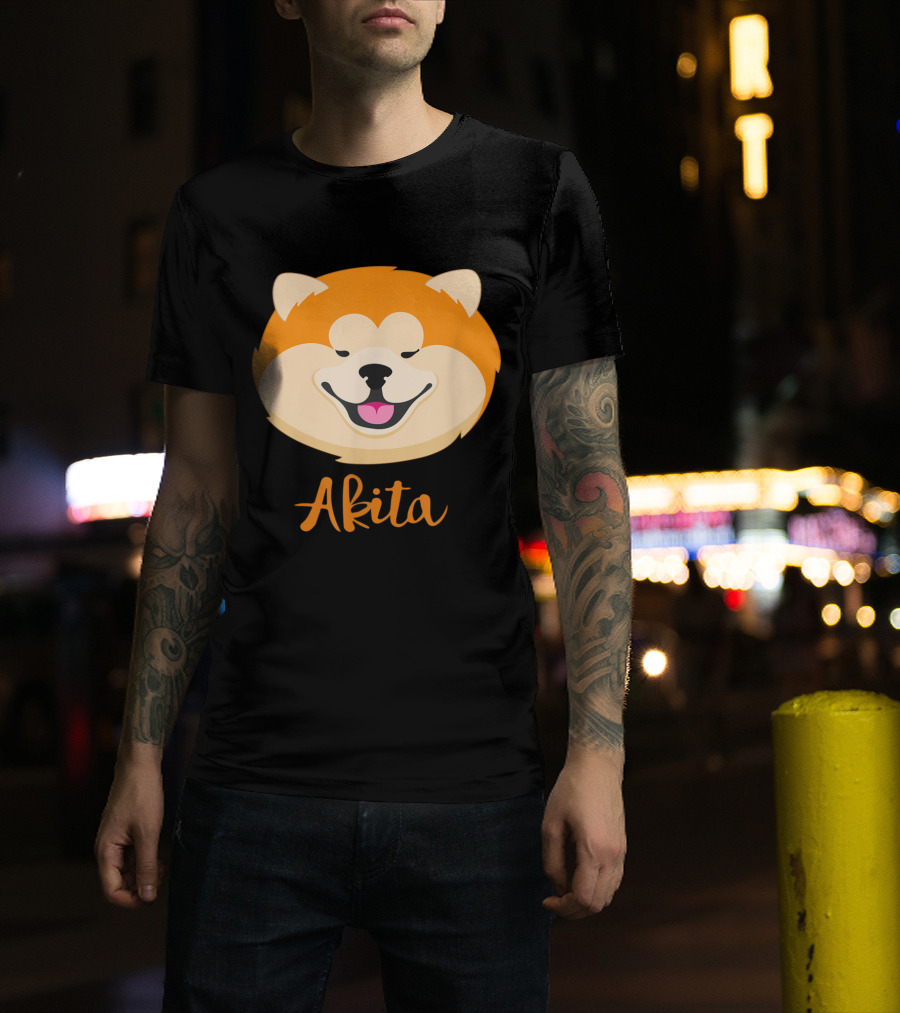 Akita Smiling Face Graphic With Fun Doggy T-Shirt