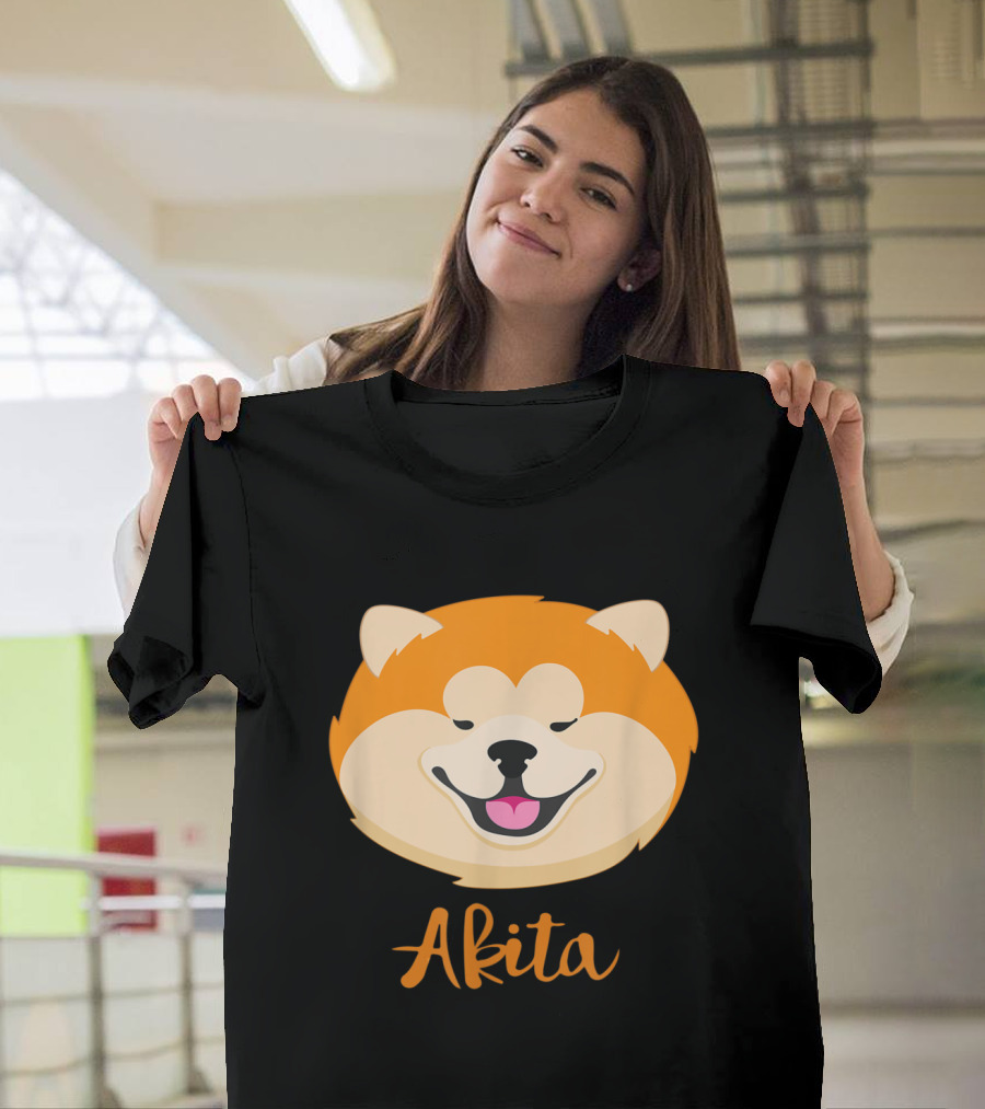 Akita Smiling Face Graphic With Fun Doggy T-Shirt