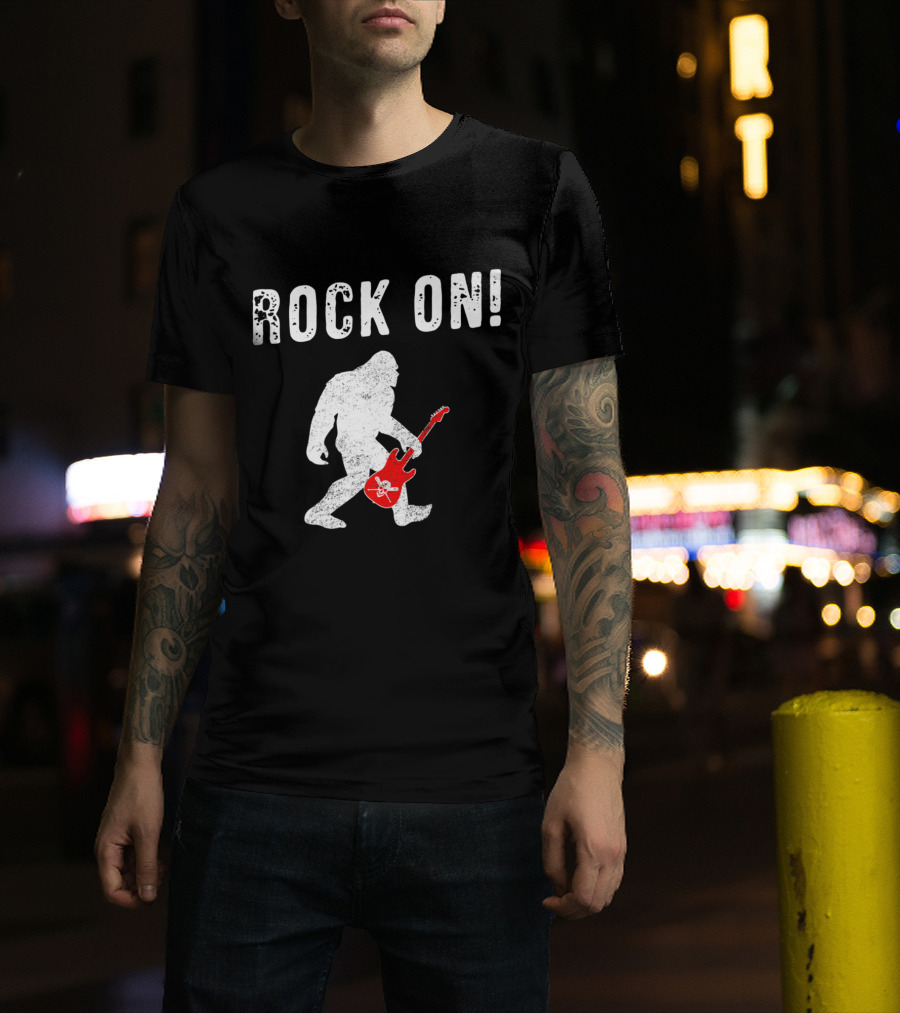 Bigfoot Rock On Guitar Player With Red Electric Guitar T-Shirt