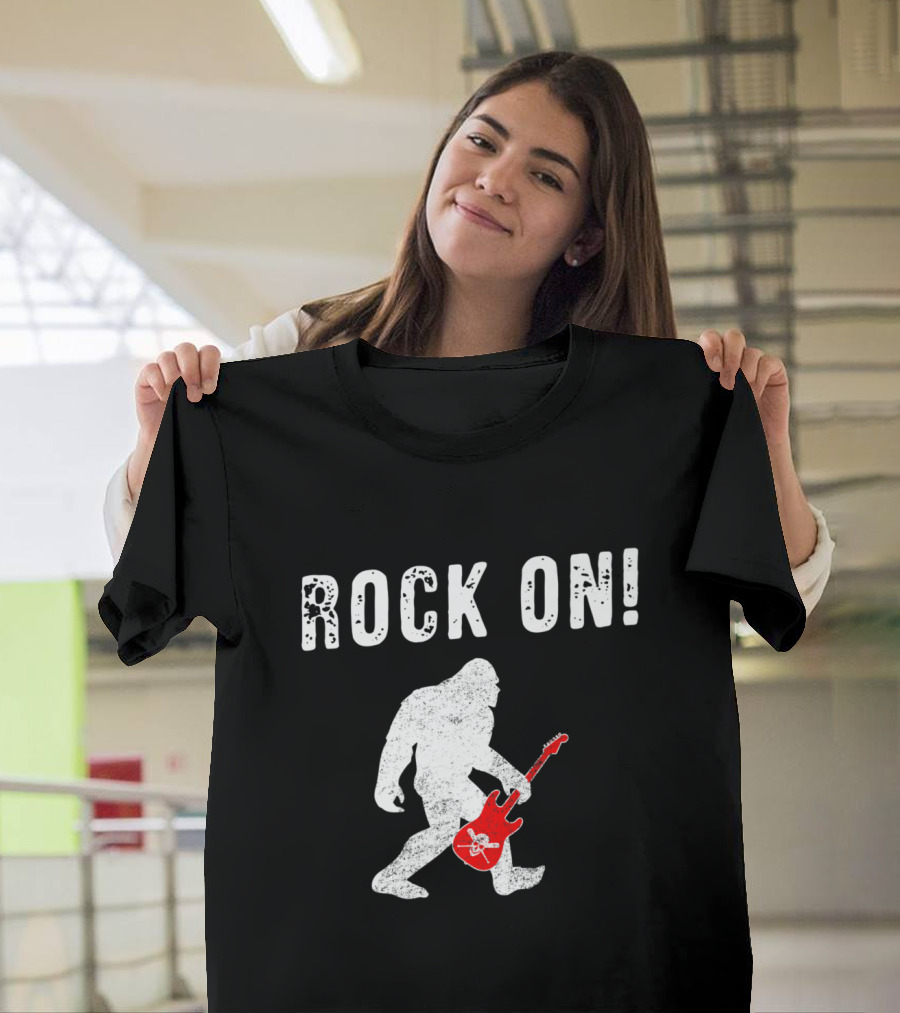 Bigfoot Rock On Guitar Player With Red Electric Guitar T-Shirt