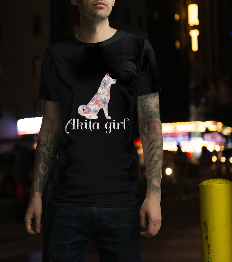 Floral Akita Girl With Elegant Flower T-Shirt
