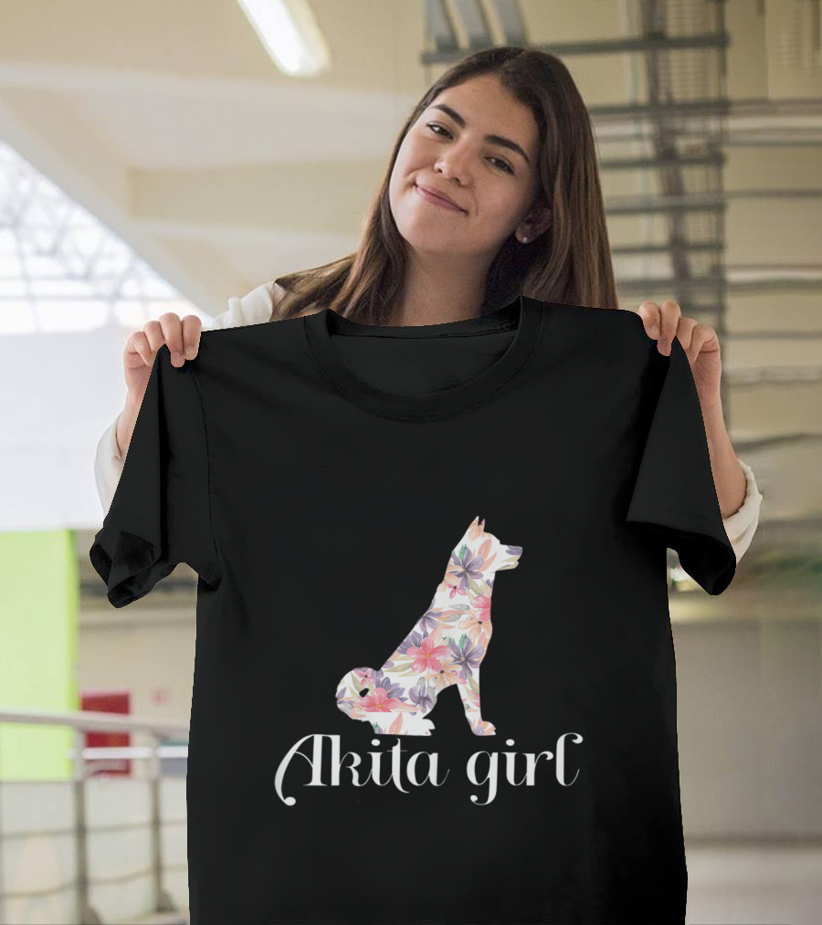 Floral Akita Girl With Elegant Flower T-Shirt