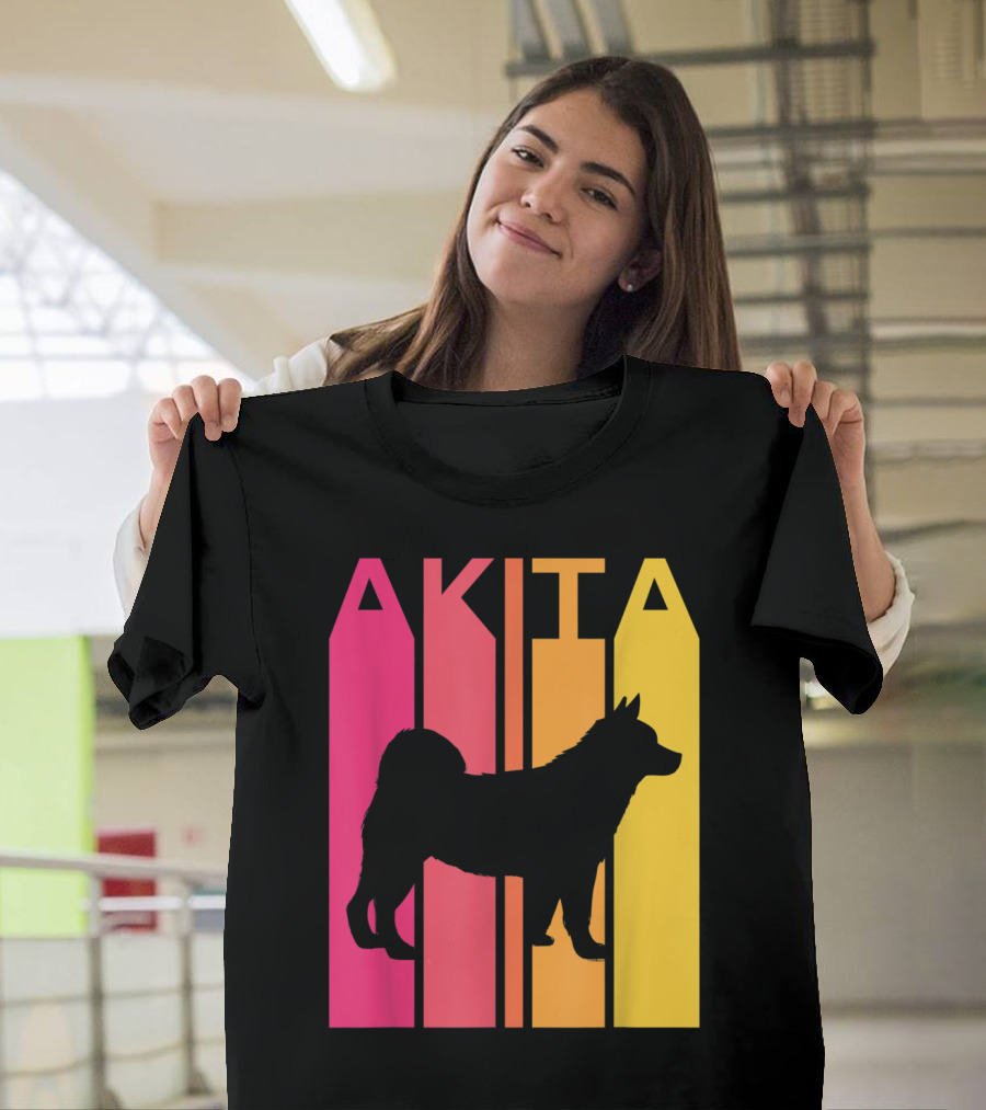 Akita Silhouette in Vintage Retro Color Bars T-Shirt