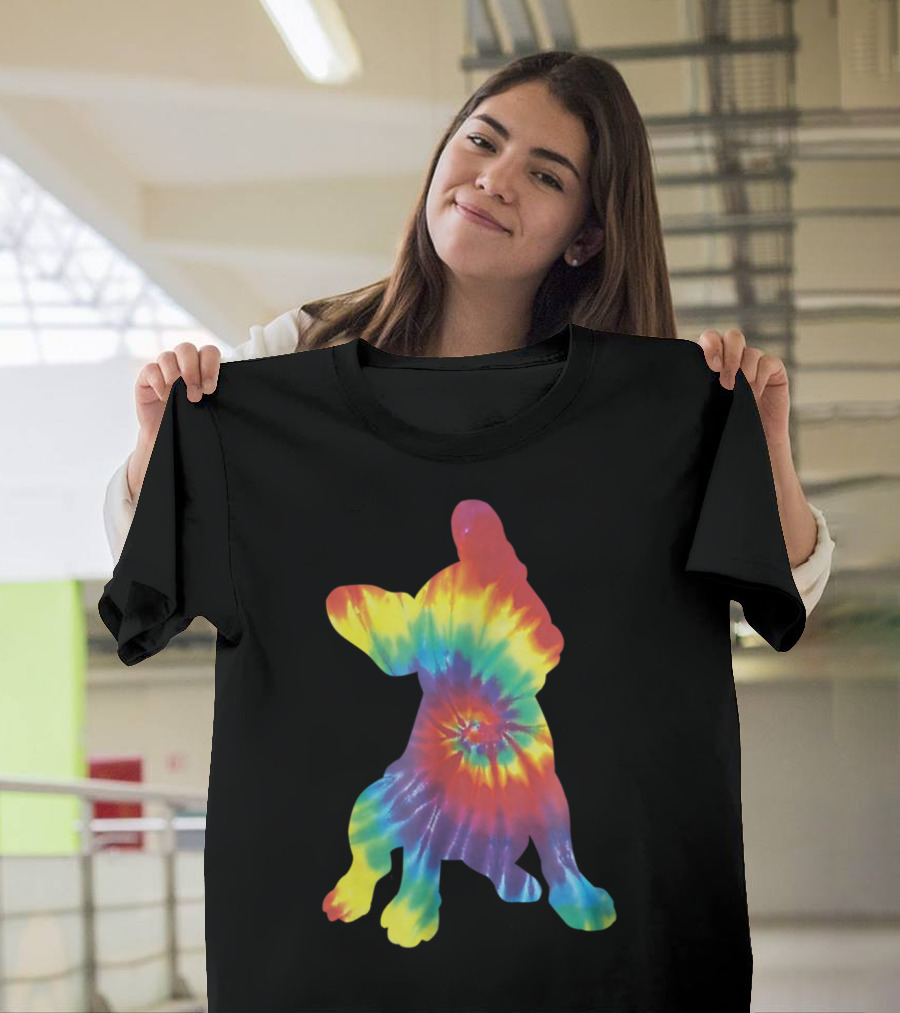Colorful Tie Dye Hippie French Bulldog Fren Rainbow Swirl T-Shirt