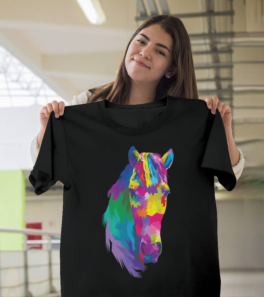 Colorful Horse's Head Polygonal Geometric Art Multicolor Mane T-Shirt