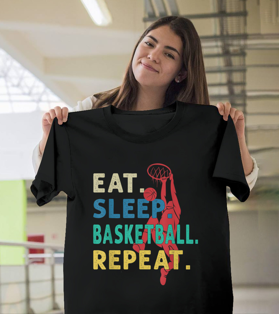 Eat Sleep Basketball Repeat Player Dunking Action T-Shirt