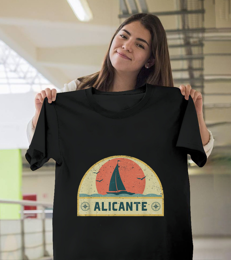 Alicante Spain Sailing Adventure with Nautical Sunset and Seagulls T-Shirt