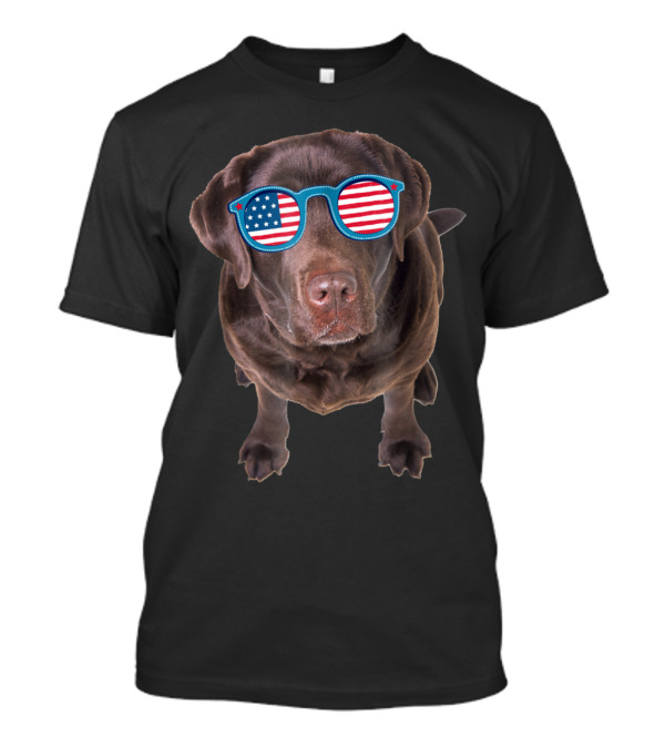 Chocolate Lab With American Flag Sunglasses Patriotic Dog T-Shirt