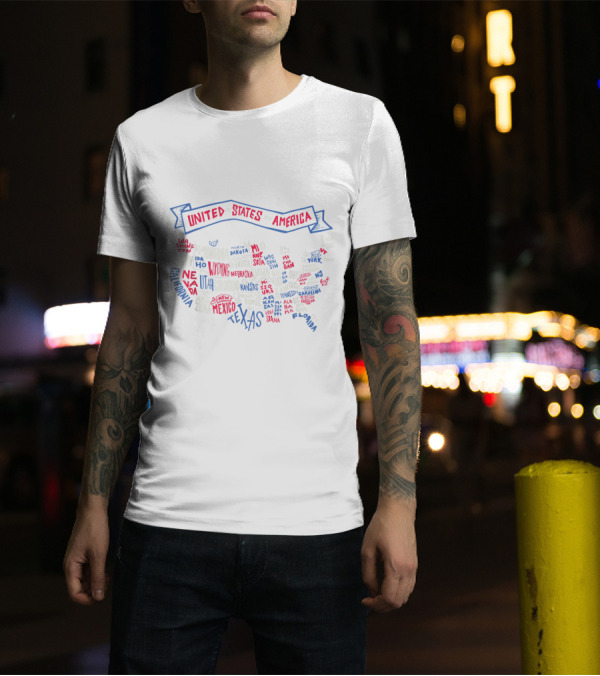 United States Of America 59 States Map Featuring Fourth Of July Patriotic Elements T-Shirt
