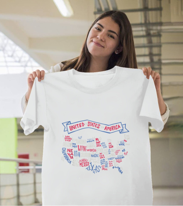 United States Of America 59 States Map Featuring Fourth Of July Patriotic Elements T-Shirt