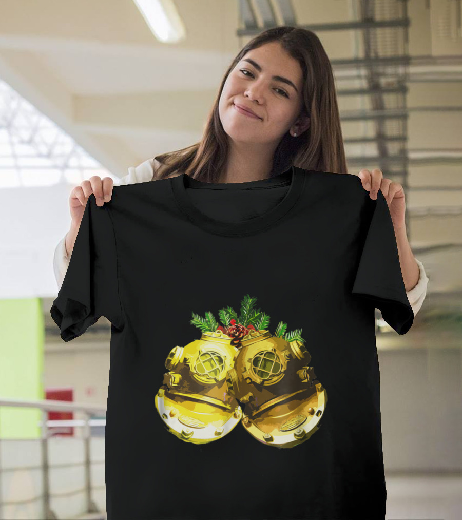 Funny Christmas Jingle Diving Bells SCU with Gold Helmets and Holiday Pine T-Shirt