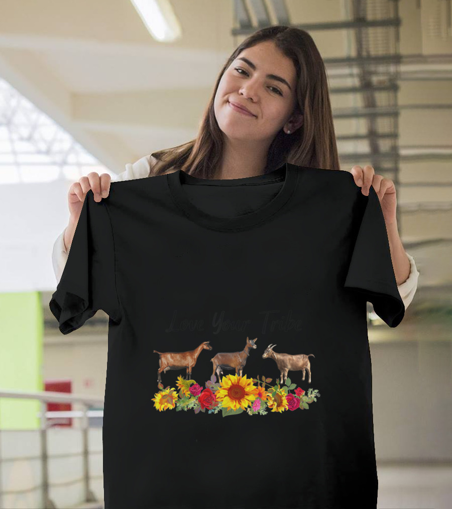 Goat Whisperer Love Your Tribe with Flowers and Goats T-Shirt