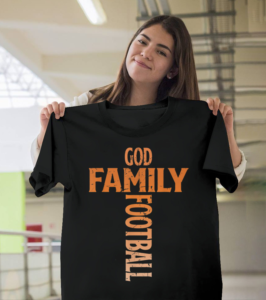 God Family Football Vertical Text Cross Formation T-Shirt