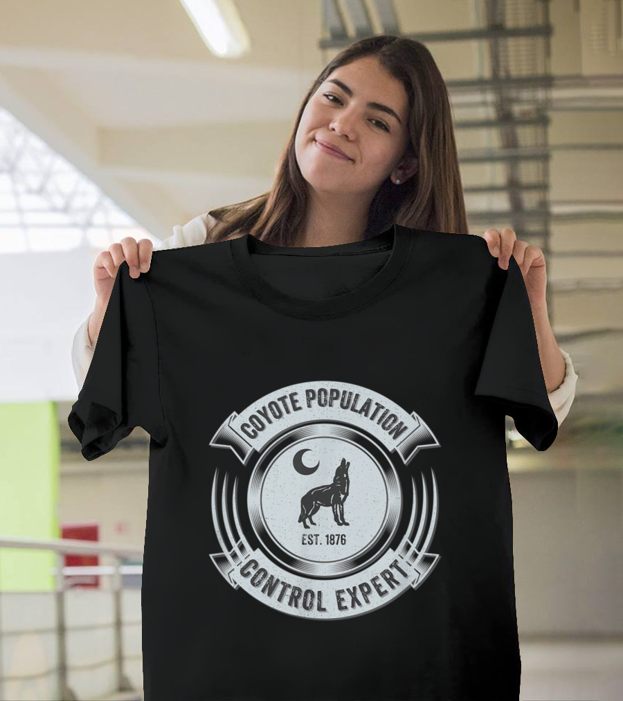 Coyote Population Control Expert Est. 1876 Moon Logo Funny Hunting T-Shirt