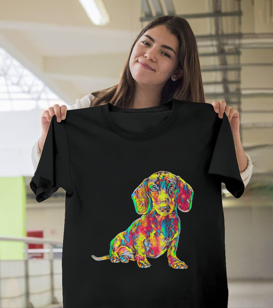 Psychedelic Cool Dachshund Breed Dog Art Multicolored T-Shirt