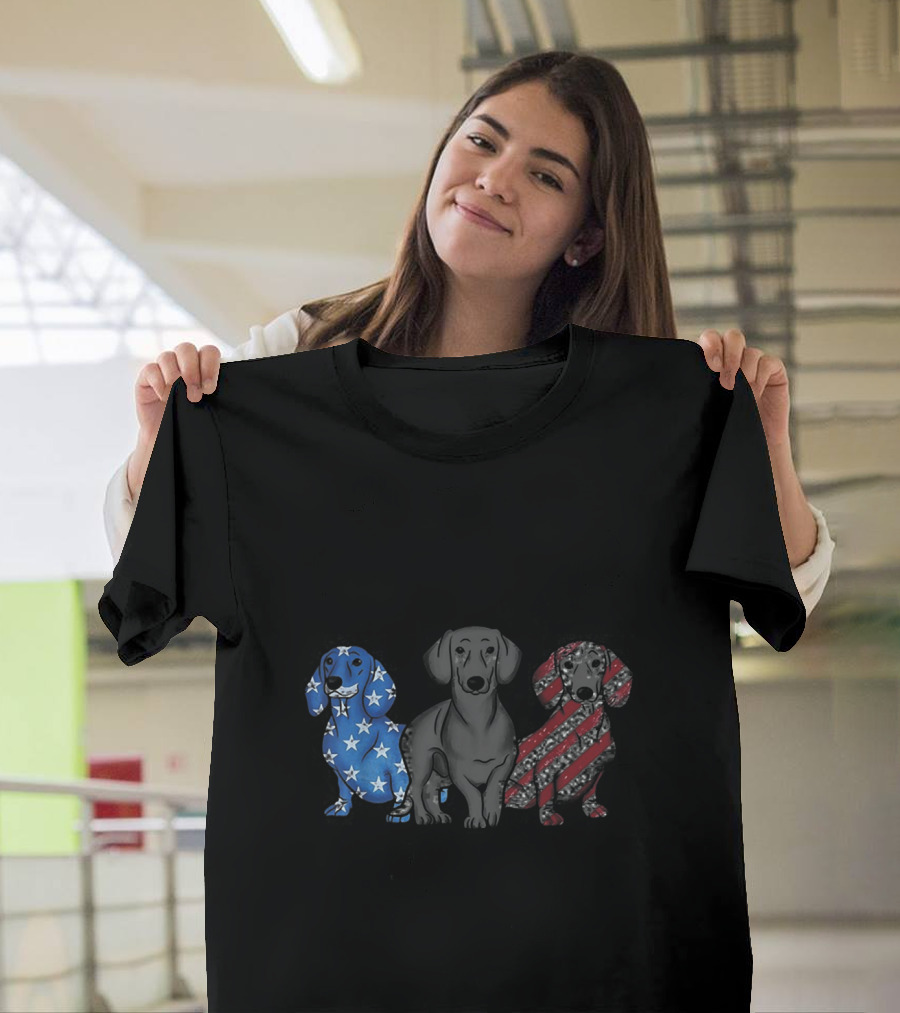 Patriotic Funny Dachshund Wiener Dog Trio T-Shirt