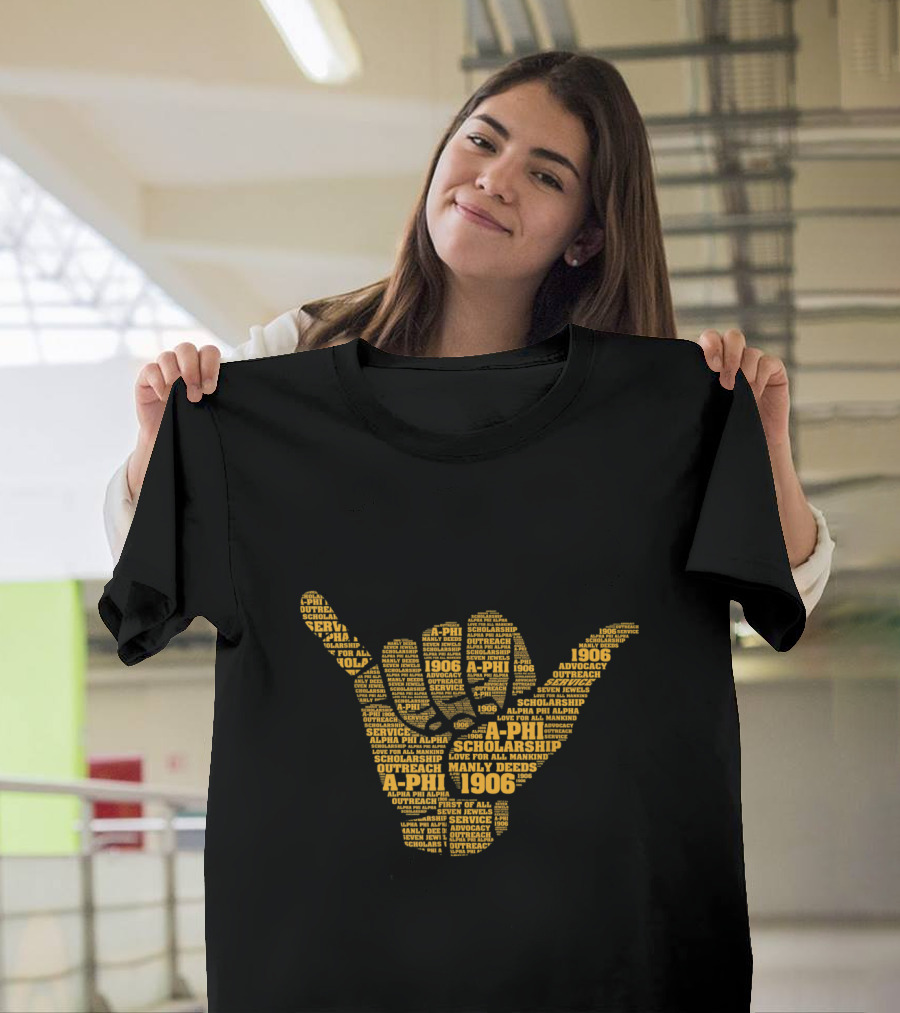 Alpha Phi Alpha 1906 Hand Sign Word Art Scholarship Service Manly Deeds T-Shirt