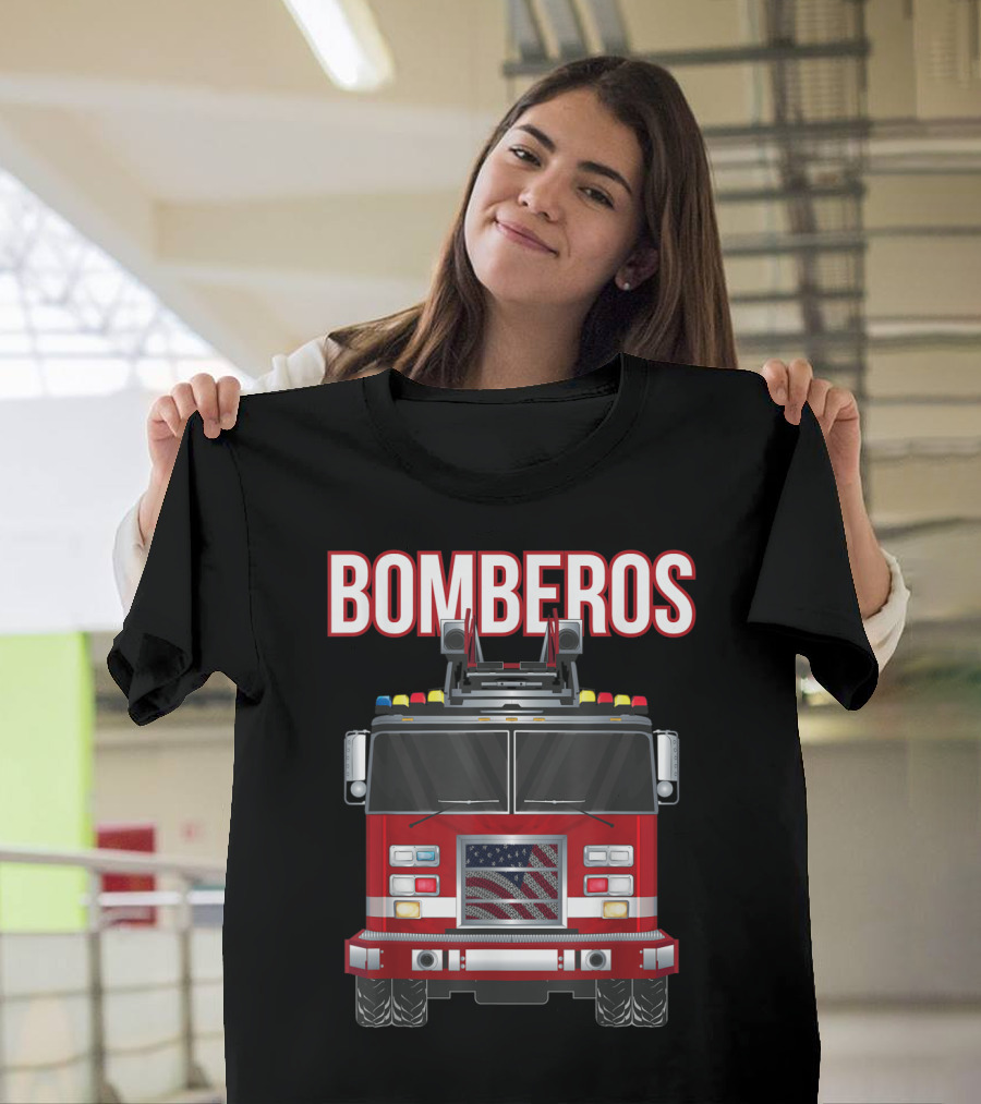 Bomberos American Fire Rescue Truck with Flag T-Shirt