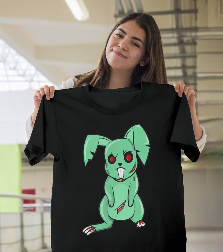 Funny Easter Zombie Rabbit with Cute Green Bunny T-Shirt