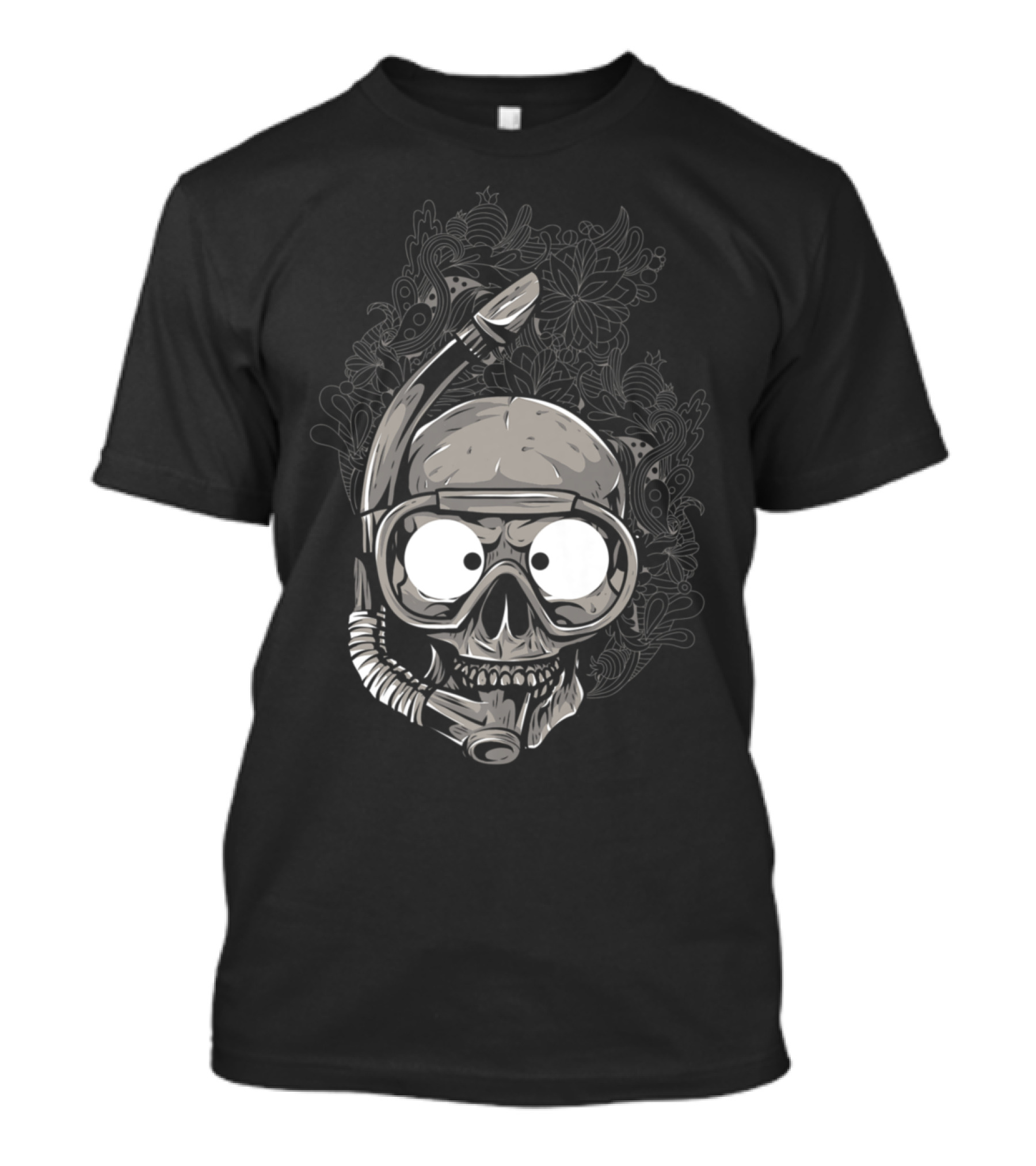 Cool Skeleton With Scuba Gear And Floral Background T-Shirt