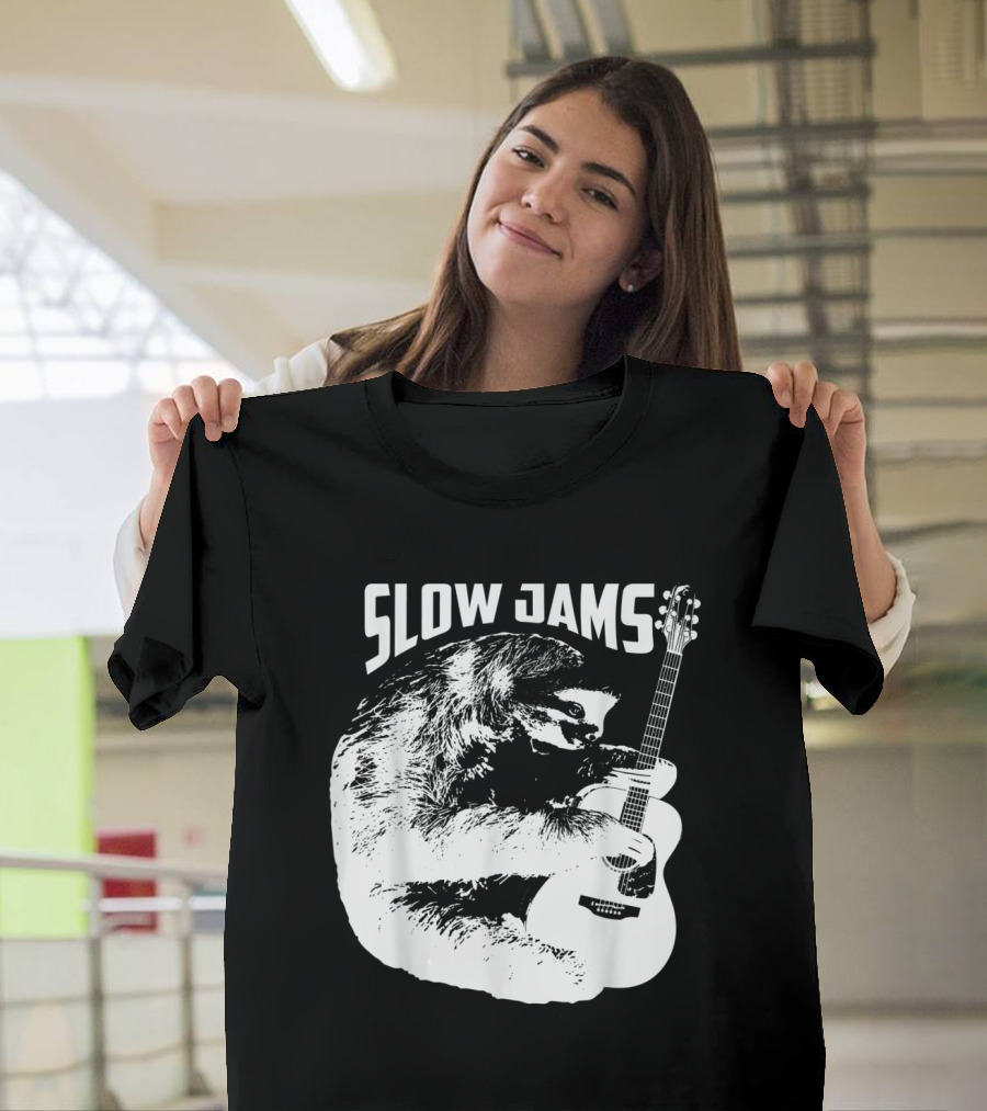 Slow Jams Sloth Playing Guitar Grooves T-Shirt