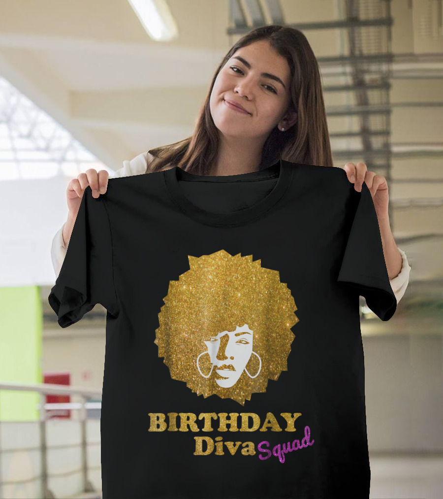 BIRTHDAY Diva Squad Glitter Afro T-Shirt