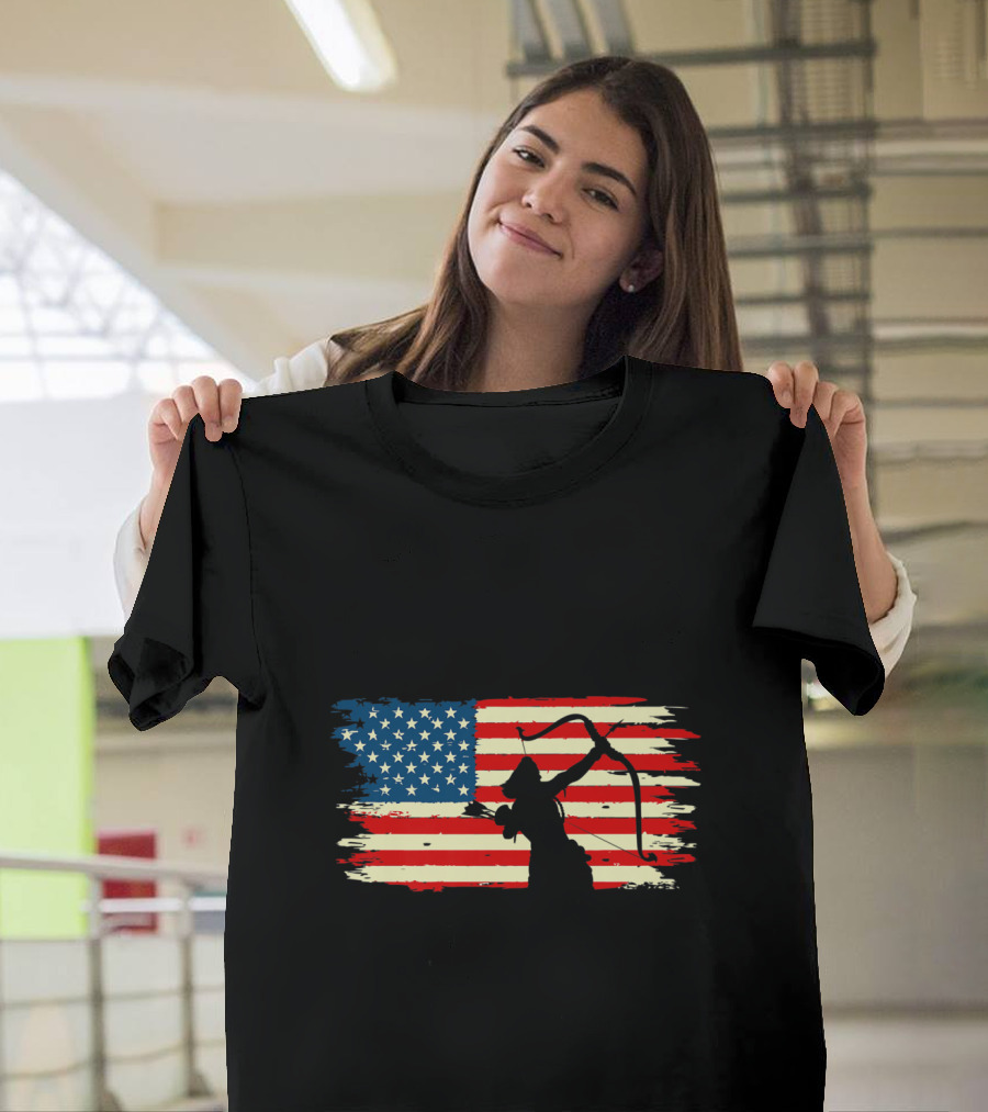 American Flag Archery Team Premium Bow and Arrow T-Shirt