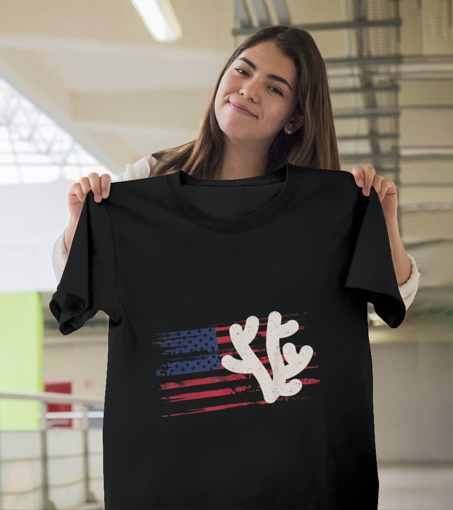 US American Flag with Coral Polyp T-Shirt