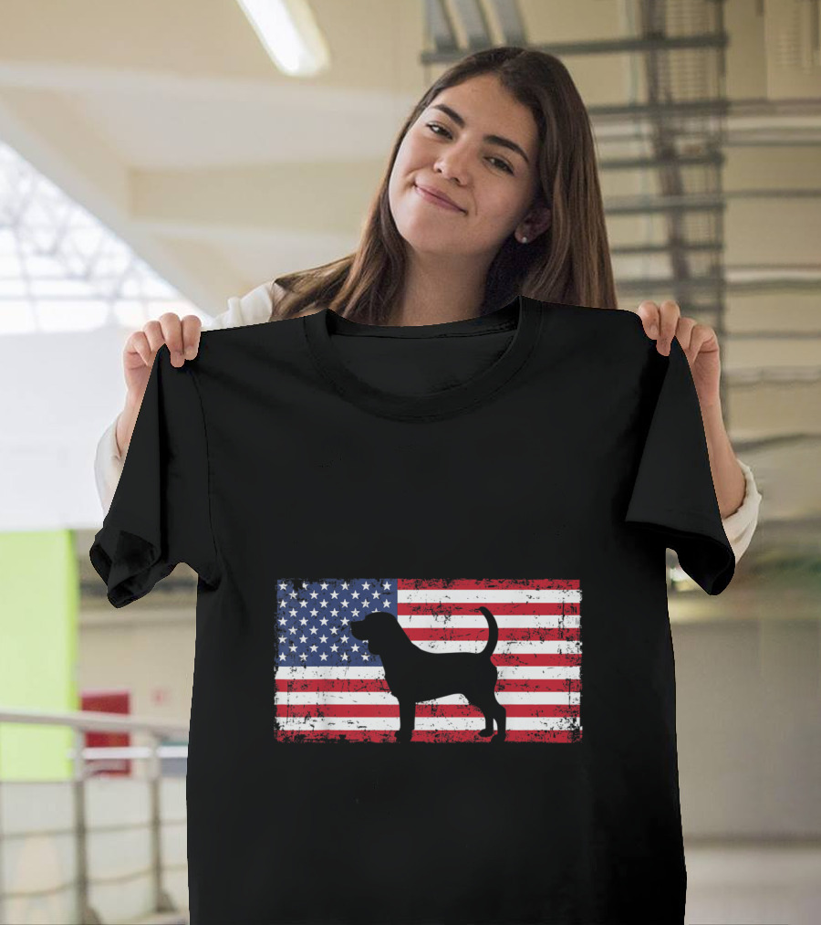 Beagle Silhouette on American Flag Patriotic Dog Lover 4th of July T-Shirt