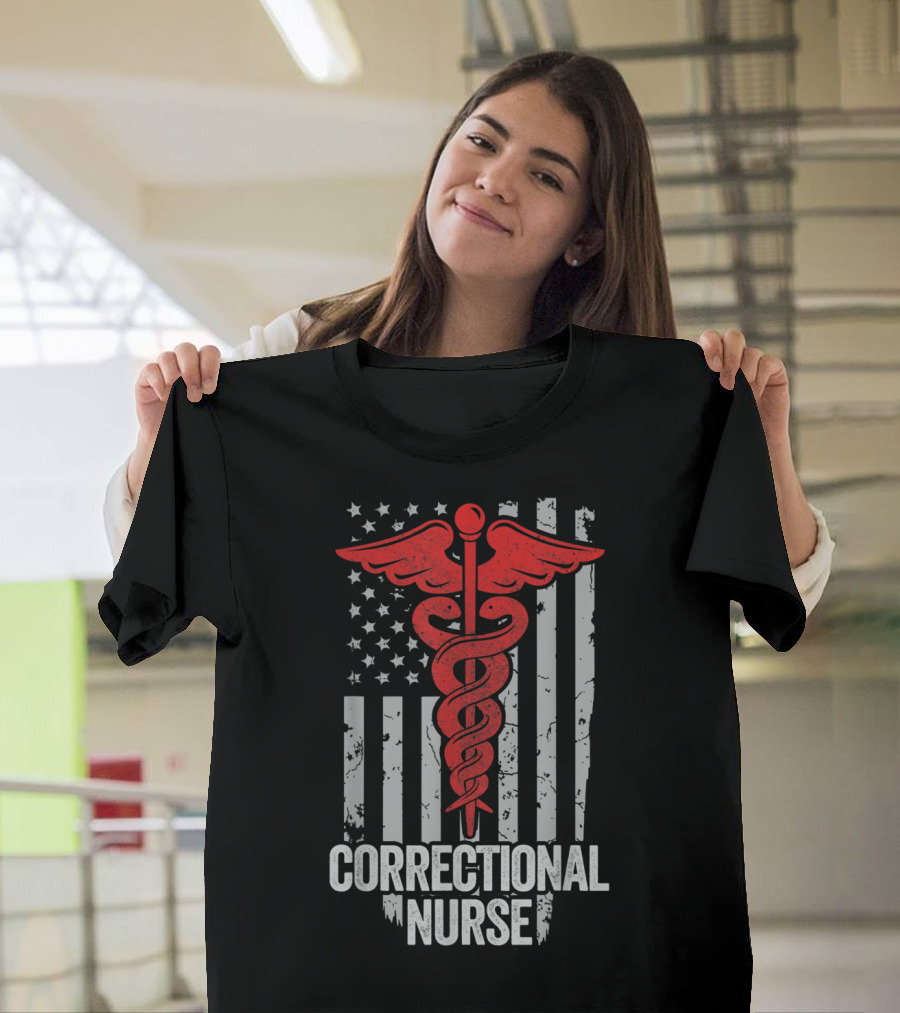 Correctional Nurse American Flag Caduceus T-Shirt