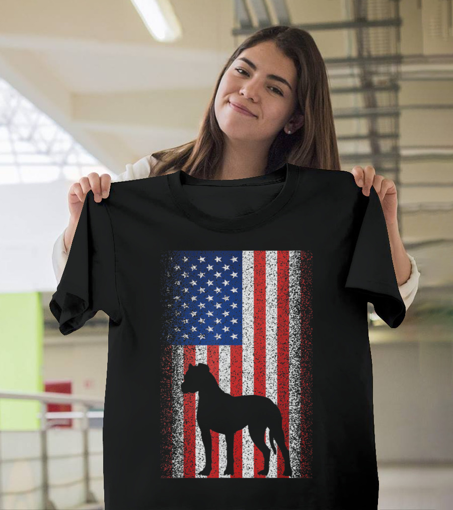 American Flag With Boxer Dog Silhouette For Patriotic Dog Lovers T-Shirt