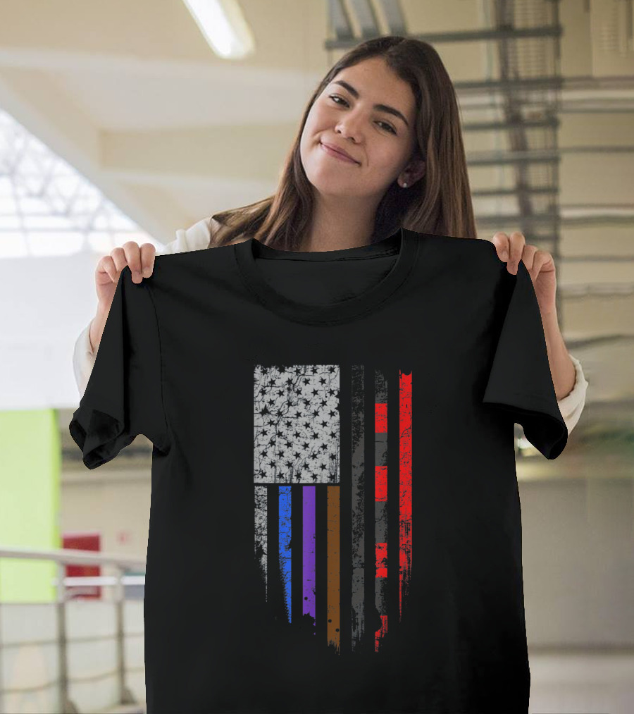 Jiu Jitsu Stars and Stripes Flag with BJJ Belt Colors Inspired T-Shirt