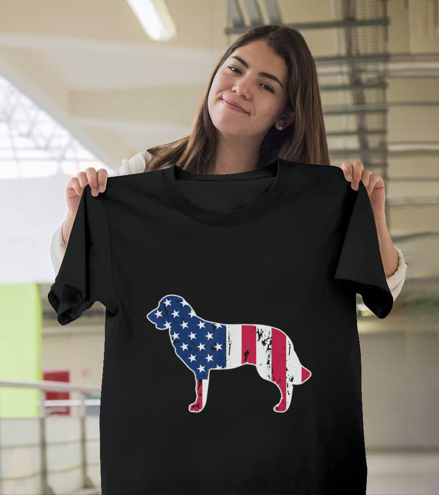 Golden Retriever Silhouette with American Flag for Dog Lovers T-Shirt