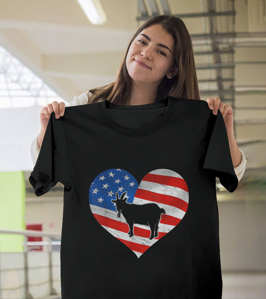 Heart-Shaped American Flag Silhouette Goat T-Shirt