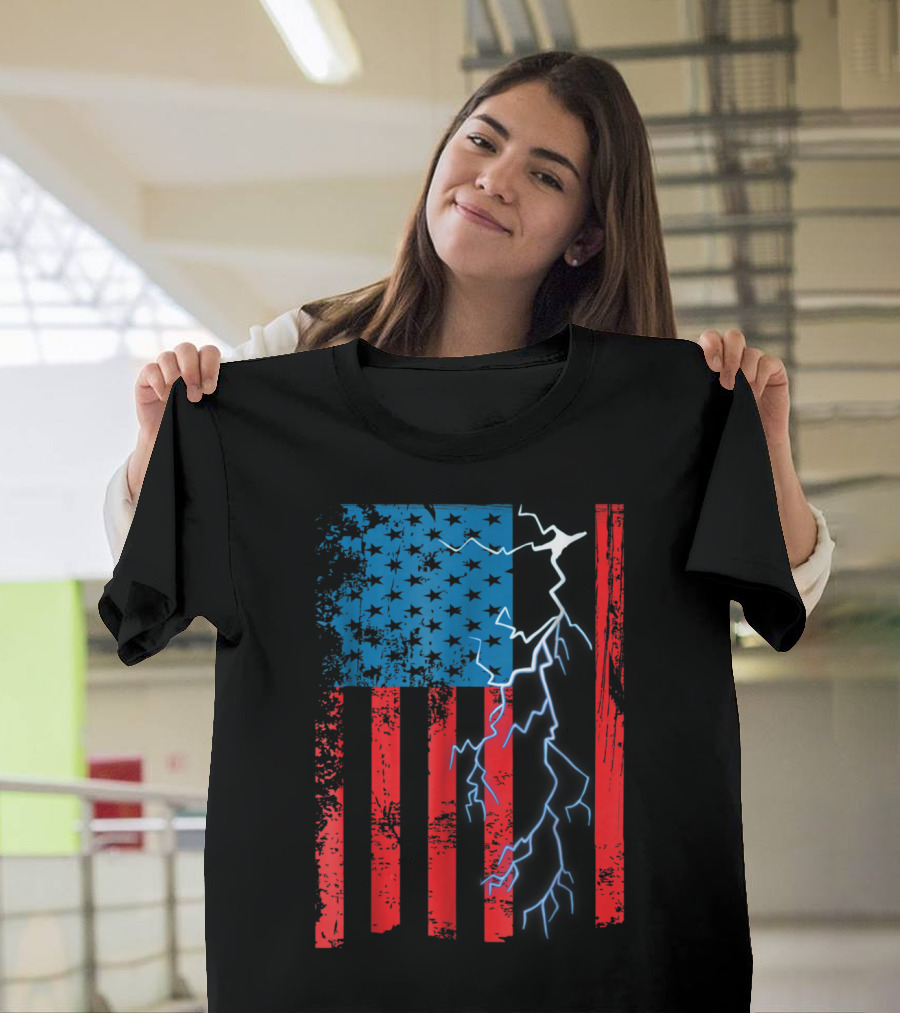 American Flag with Lightning and Stars Electrician Mechanic T-Shirt