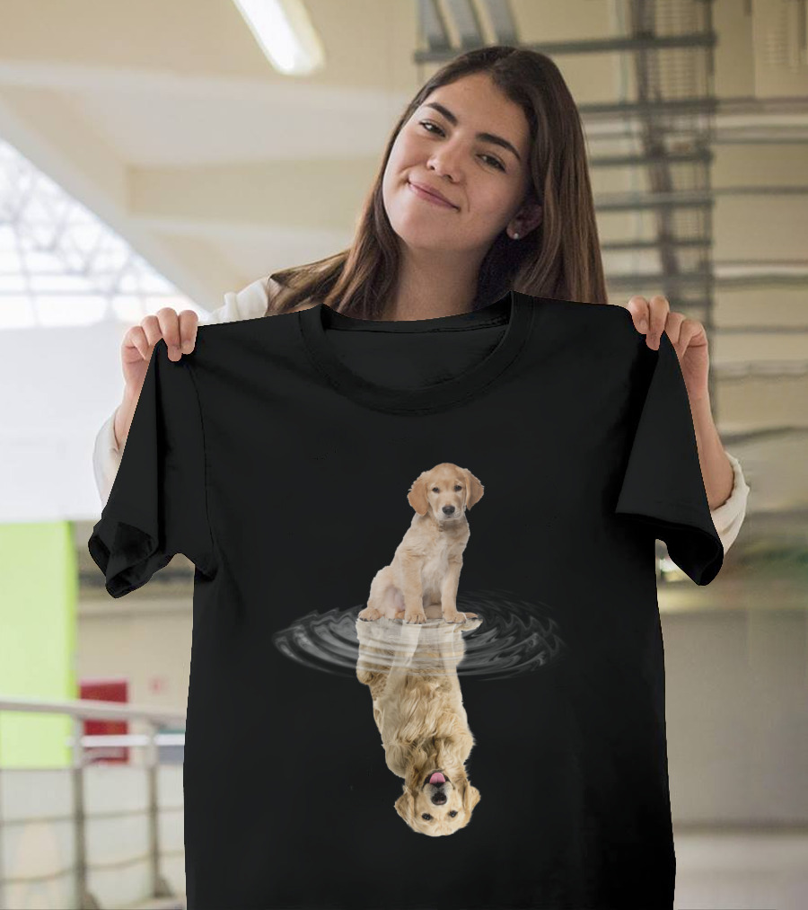 Golden Retriever Puppy Reflection in Water Ripple T-Shirt