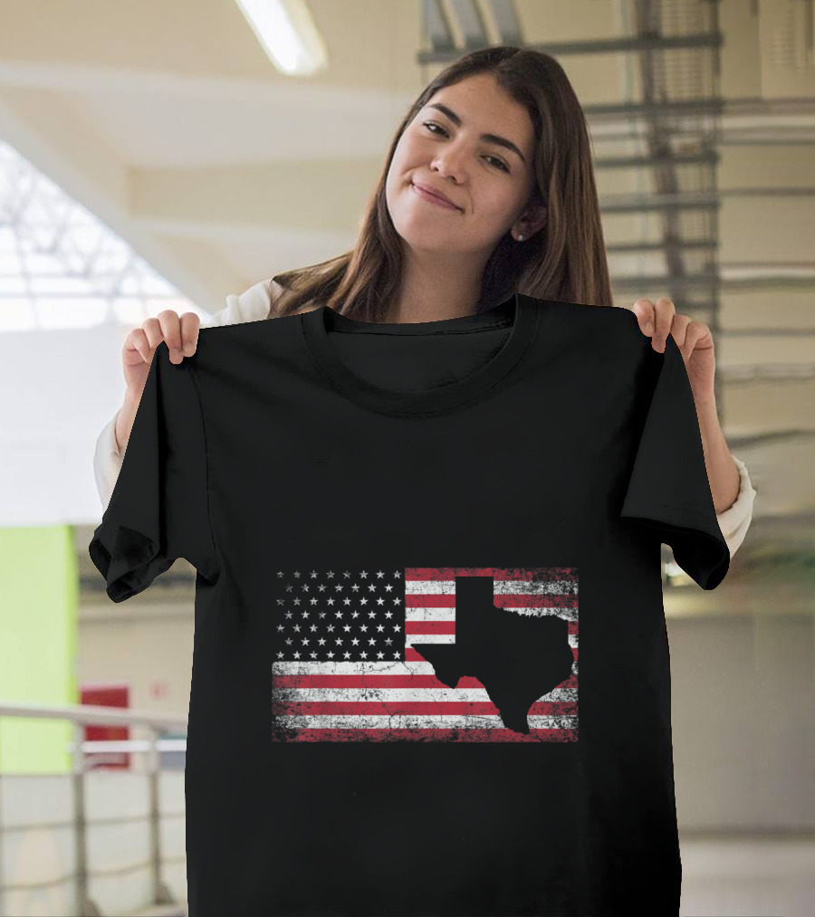 American Flag and Texas Silhouette for 4th of July T-Shirt