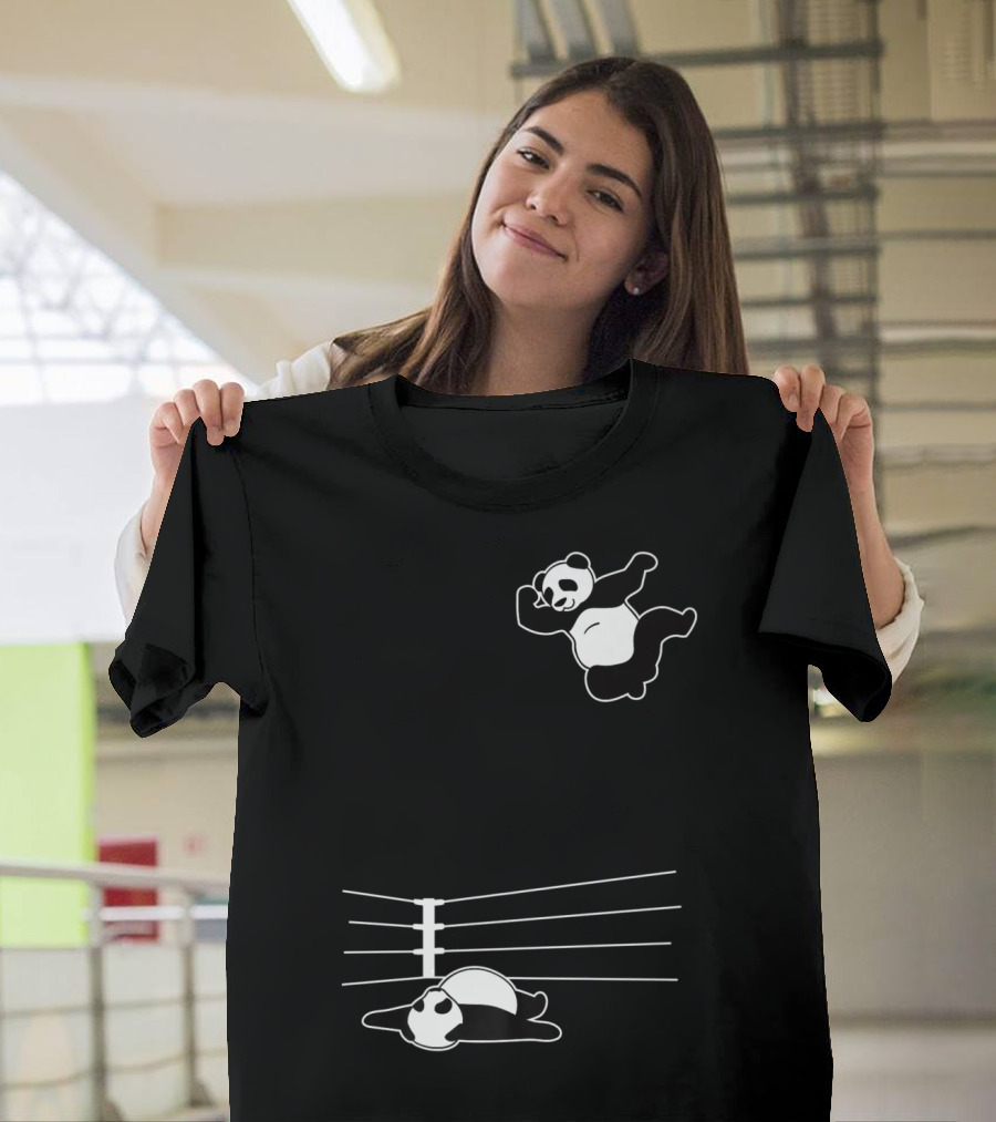 Giant Panda Bear Wrestlers Performing High-Flying Move in Wrestling Ring T-Shirt