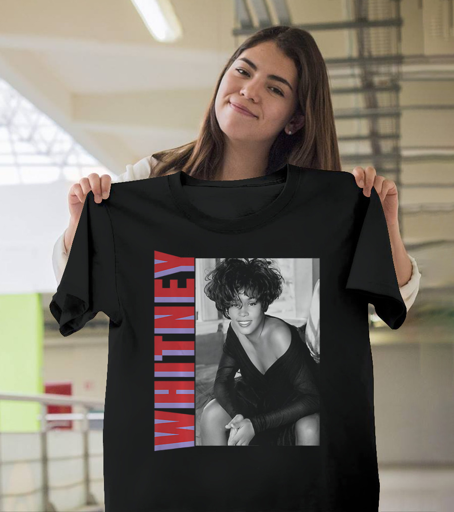 Whitney Classic Photo Bold Red Blue Text Monochrome T-Shirt
