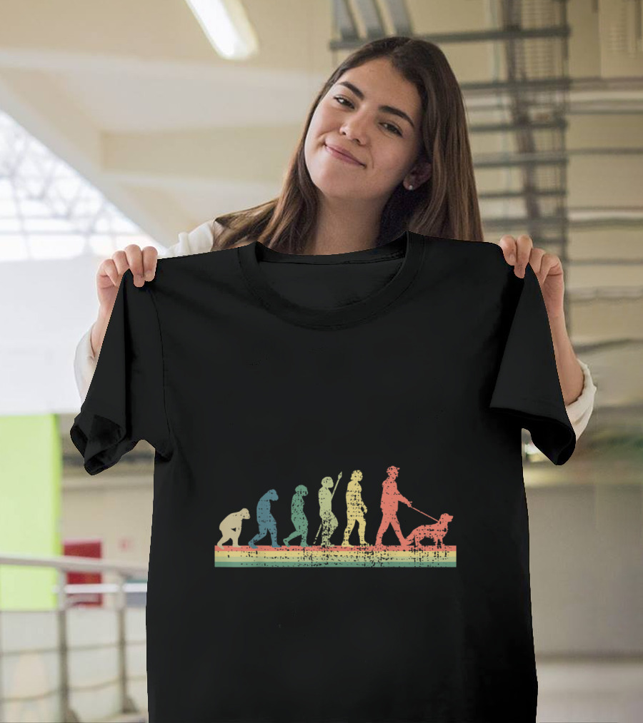 Golden Retriever Evolution Funny Owner Walking Retro T-Shirt