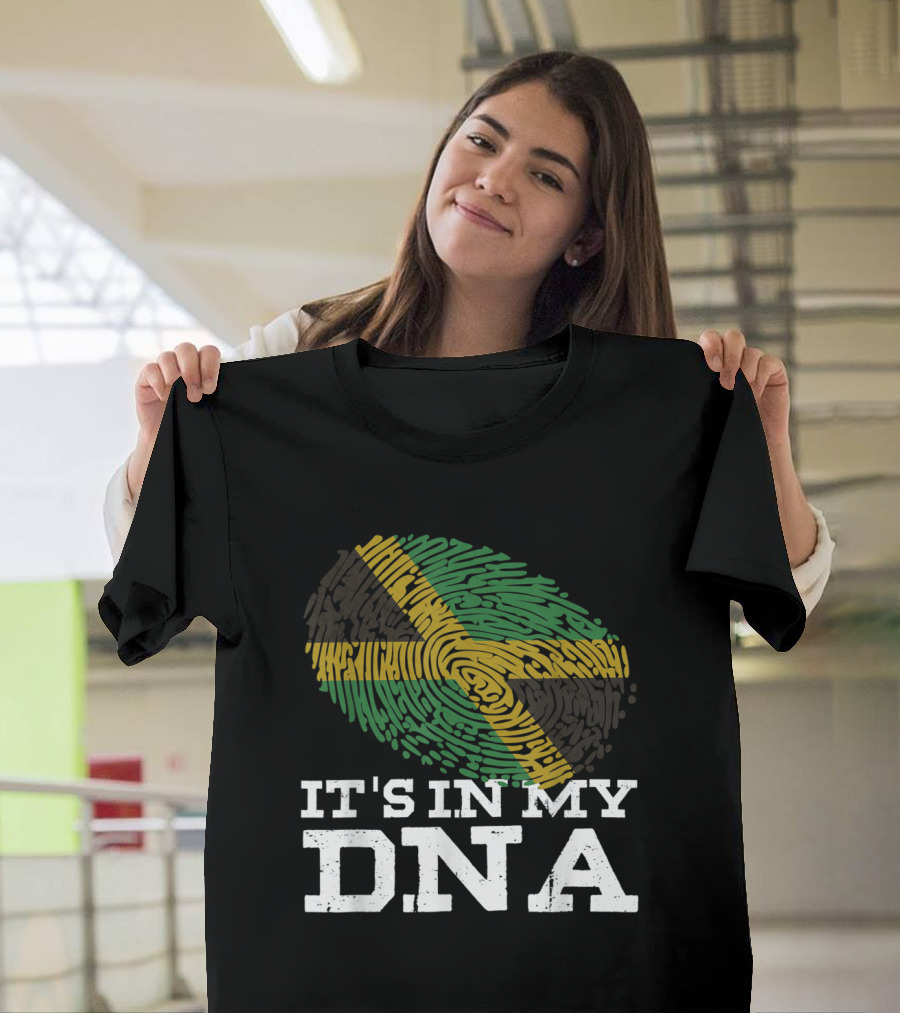 Jamaican DNA Flag Fingerprint Design Jamaican Pride in My DNA T-Shirt