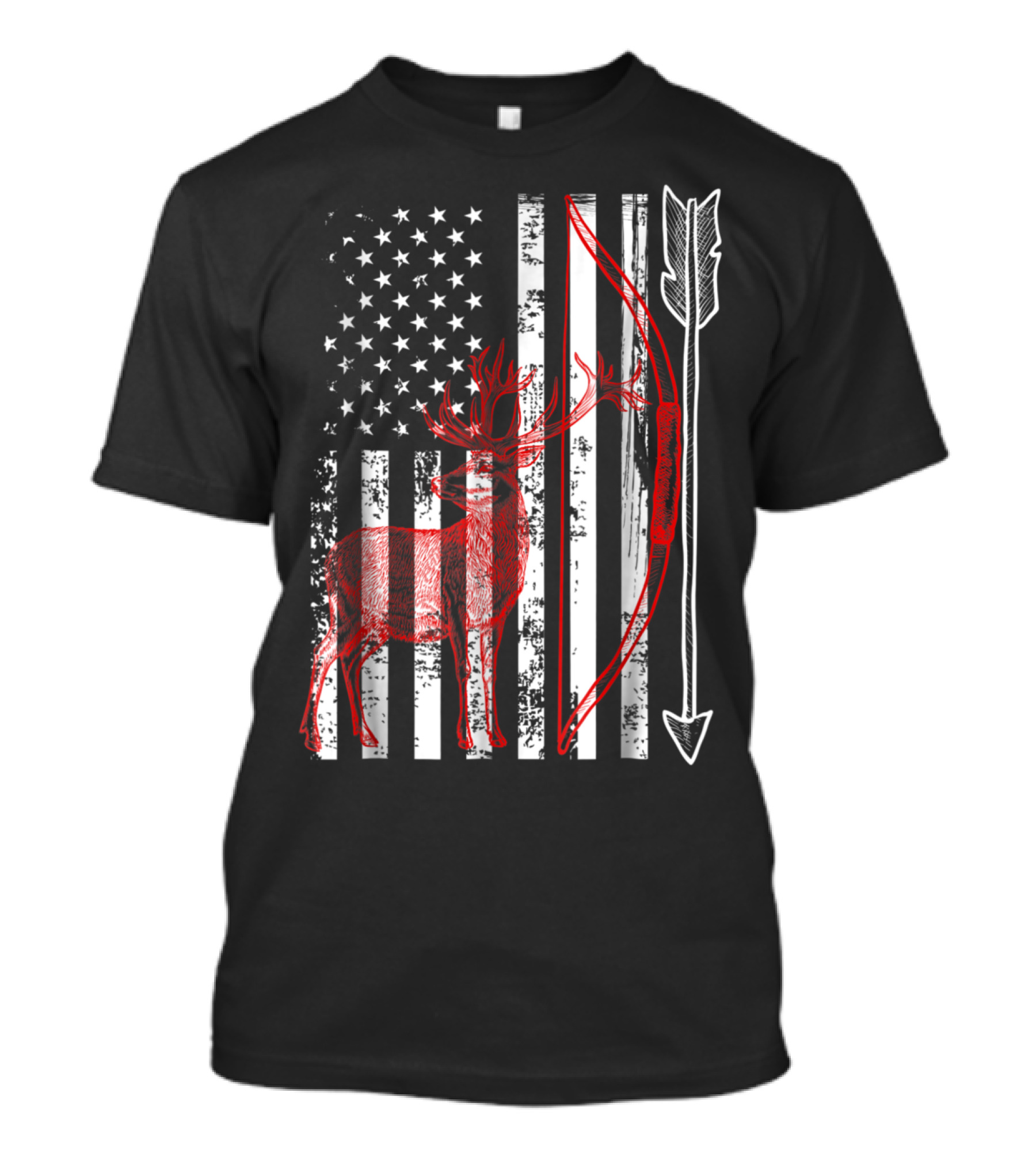 Patriotic Crossbow Hunting American Flag Deer T-Shirt