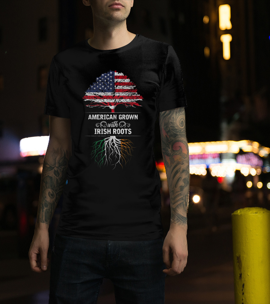 American Flag Tree Symbolizing Grown With Irish Roots T-Shirt